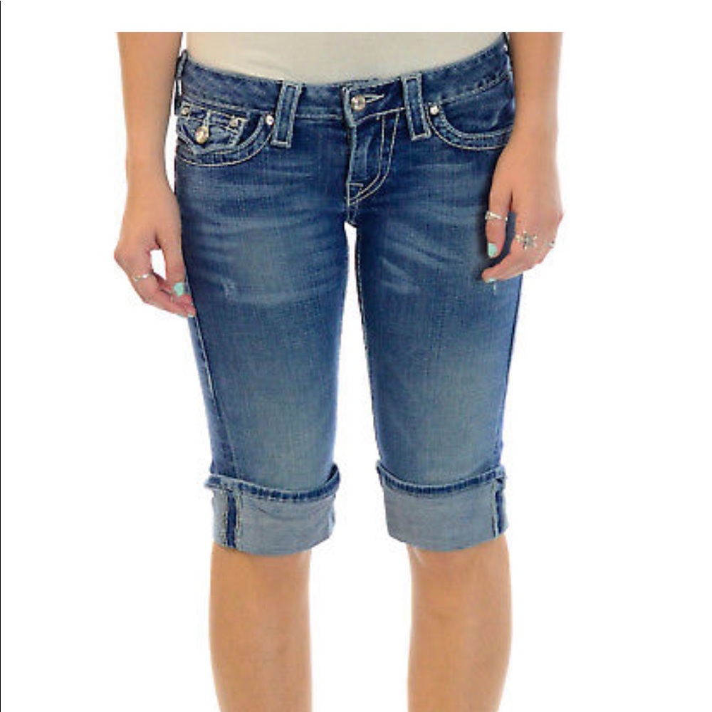 TRUE RELIGION CRYSTAL STUDDED JEAN SHORTS